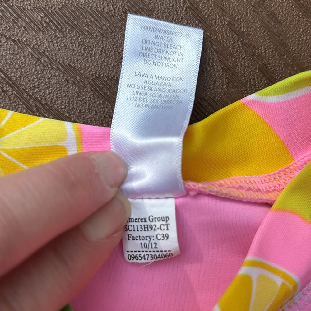 Carters 2 baby girl bathing suits 6-9 mo. 1 pc. flamingo, 2 pc. lemon rashguard - Picture 11 of 11
